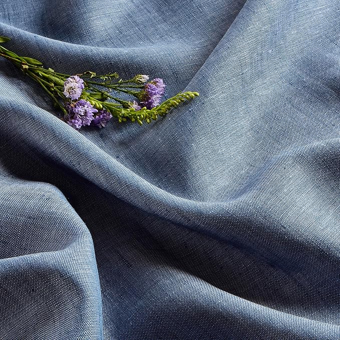 Solino Home Linen Table Runner 144 Inches Long - Athena, 100% Pure Linen Blue Denim Dining Table Runner 14 x 144 Inch for Christmas, New Year