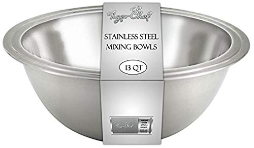 Tiger Chef Mixing Bowls Standard Weight Stainless Steel, Mirror Finish, 13 Quart, 2 Pack