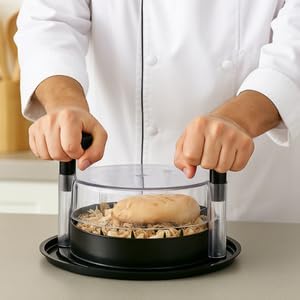 Chicken and Meat Shredder with Clear Lid, Black, 180-Degree Rotating Cover, 3 Shredding Levels, Kitchen Food Processor