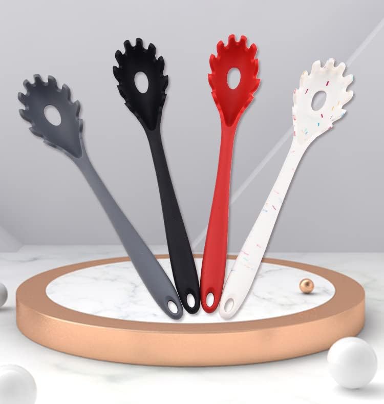 Silicone Pasta Fork (11.5"), High Heat Resistant to 480°F, Hygienic One Piece Design, Spaghetti Strainer & Server Spoon Pasta Forks (Black)