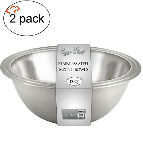 Tiger Chef Mixing Bowls Standard Weight Stainless Steel, Mirror Finish, 13 Quart, 2 Pack