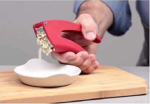 Kuhn Rikon Easy-Clean Garlic Press, No Need to Peel, 7” Red