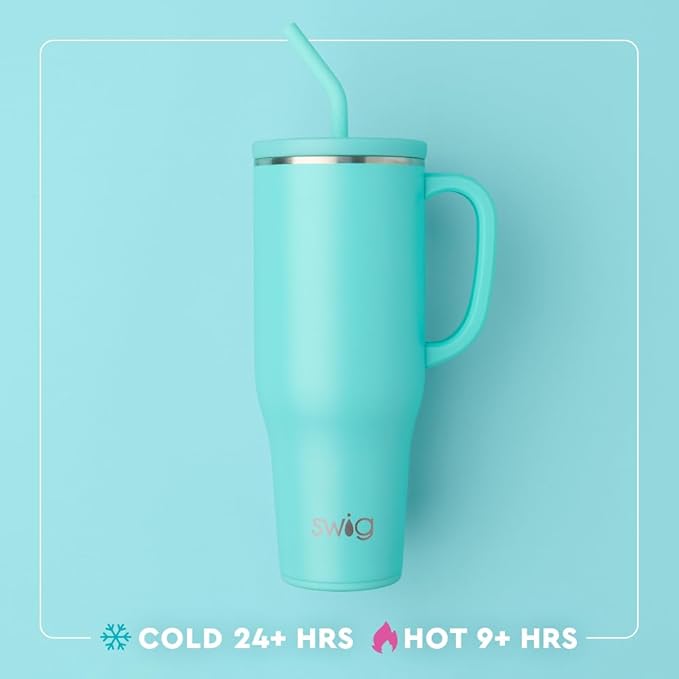 Swig Life 40oz Mega Mug, 40oz Tumbler with Handle and Straw, Extra Large Insulated Tumblers, Cup Holder Friendly Travel Mug (Ms Frost)