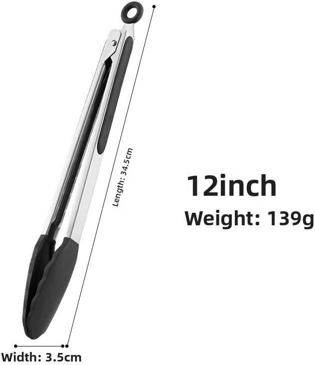 Silicone Kitchen Tongs for Cooking - 9+12 Inch Heat-Resistant Stainless Steel Cooking Tongs with Non-Slip Handle, Non-Scratch Tips for, BBQ, Salad & Air Fryer - 2-Pieceblack