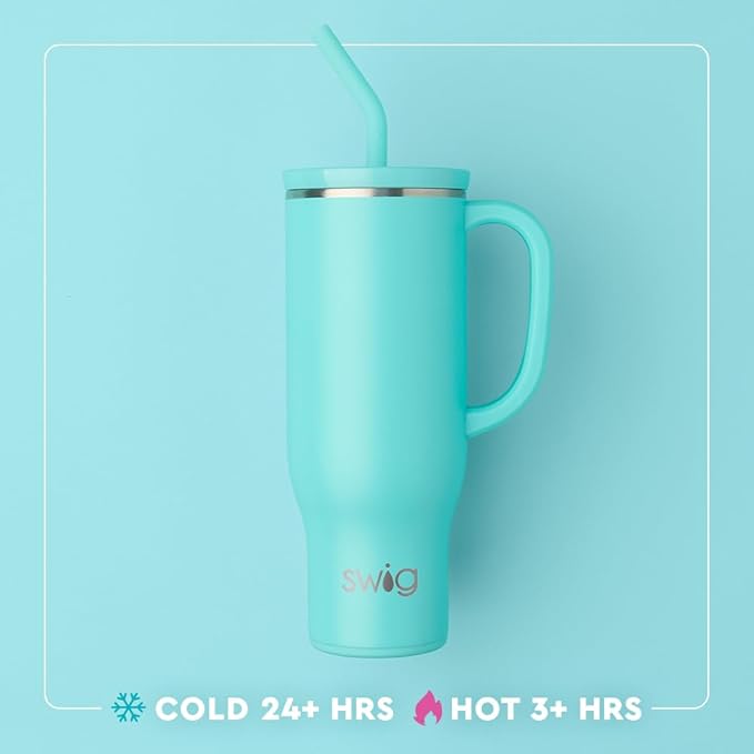 Swig Life 30oz Mega Mug, 30oz Tumbler with Handle and Straw, Large Insulated Tumblers, Cup Holder Friendly Travel Mug, Stainless Steel 30 oz Tumbler, Reusable Insulated Water Bottle (Tacky Lights)