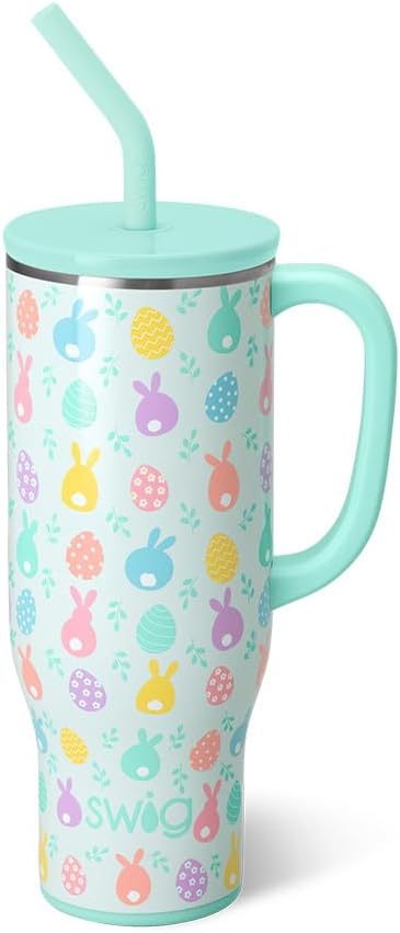 Swig Life 30oz Mega Mug, 30 oz Tumbler with Handle and Straw, Cup Holder Friendly, Dishwasher Safe, Extra Large Insulated Tumbler, Easter Basket Stuffers, Easter Gifts for Women (Egg Hunt)