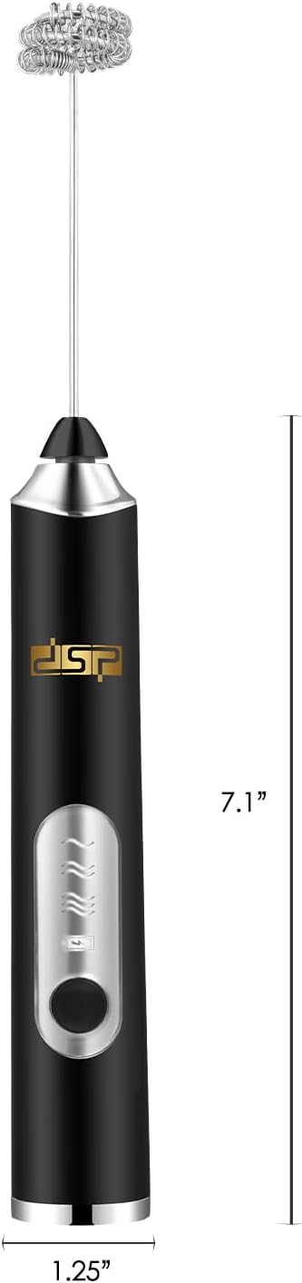 DSP Handheld Milk Frother Rechargeable, Electric Whisk for Coffee, 2 Stirring Rods 3 Speed Adjustable, Low Noise Drink Whisk for Lattes, Matcha, Hot Chocolate, Egg (Midnight Black)