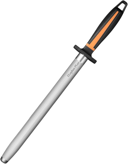 Selected High-Carbon Steel Honing Rod - Honing Steel Made of Hardened with Classic Simplicity Handle Sharpening Steel for Knife Sharpeners for Kitchen Knives (12IN-Flat)
