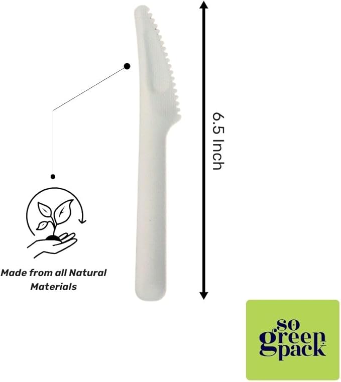 50 Packs Eco Bagasse Disposable Kinfe 6.5-Inch Cutlery Heavy-Duty Ideal Sugarcane Utensils, Parties, Events