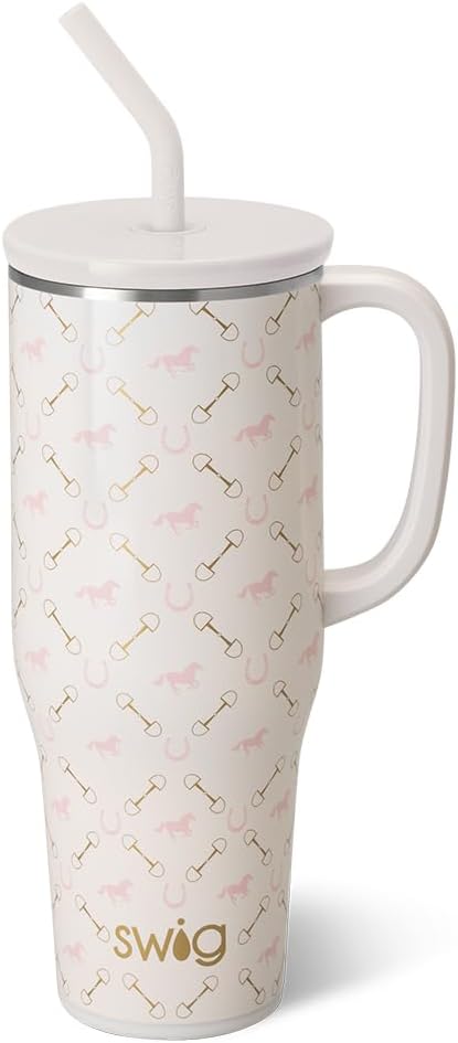 Swig Life 40oz Mega Mug, 40 oz Tumbler with Handle and Straw, Cup Holder Friendly, Dishwasher Safe, Extra Large Insulated Tumbler, Stainless Steel, Kentucky Derby Cups, Horse Racing (Bits and Pieces)