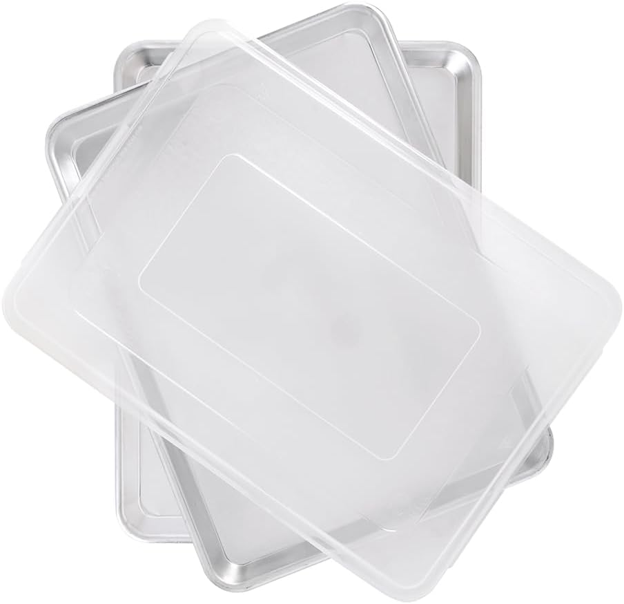 Nordic Ware Naturals Half Sheet Set - USA Made Aluminum Commercial Quality Sheet Pan for Baking or Roasting, Encapsulated Galvanized Steel Rim Prevents Warping, 2pk Half + Lid