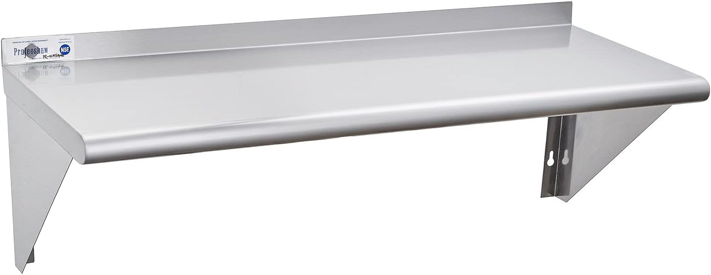 Profeeshaw NSF Stainless Steel Shelf 12” x 36”, 250 lb Commercial Shelves Wall Mounted Metal Shelving with Backsplash and 2 Brackets for Restaurant, Bar, Utility Room, Kitchen and Garage
