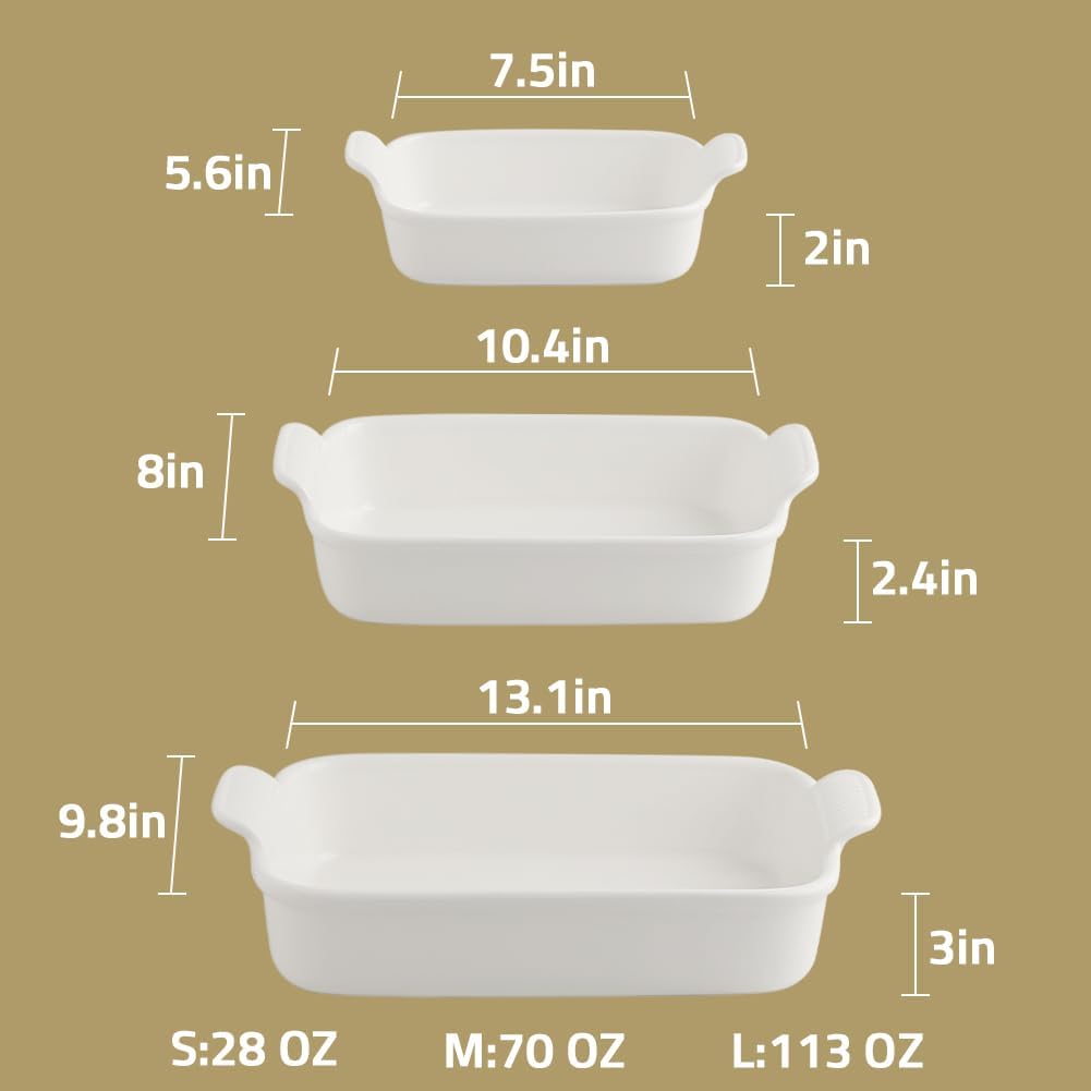 Sweejar Baking Pans Set, Ceramic 9x13 Baking Dish with Handle, Rectangular Casserole Dishes for Oven, Bakeware Sets of 3, Durable Lasagna Pan Deep for Kitchen, Banquet, Wedding Gift(Blue & Yellow)