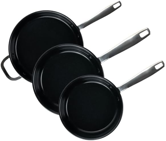 Alva Maestro 3-Piece Stainless Steel Nonstick Frying Pan Set – Made Without PFAS, PFOA & PTFE Ceramic Coating – Reinforced 5-Ply Aluminum Core, Oven & Induction Safe for Even Heat, Easy Clean Coating