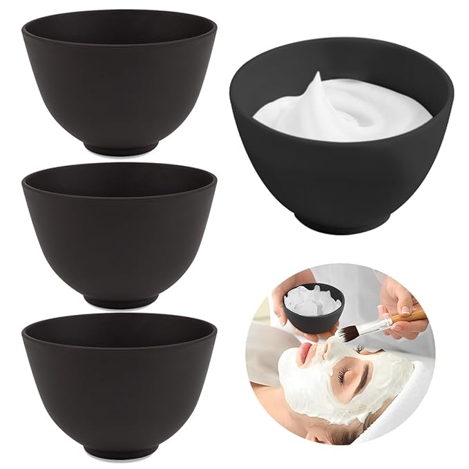 4 Inch Diy Silicone Facial Mask Mixing Bowl, 4 PCS Home Use Microwavable Silicone Facial Mud Bowl for Facial Mask, Mud Mask and Other Skincare Products, Cosmetic Beauty Tool for Home Salon,Black