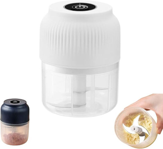 Electric Garlic Chopper Mini Portable, Mini Electric Chopper Food Choppers, Cordless One-Touch Portable Veggie Choppers, 2/3/4/6 Blades Cordless Food Processor for Fruits Vegetables (A-White)