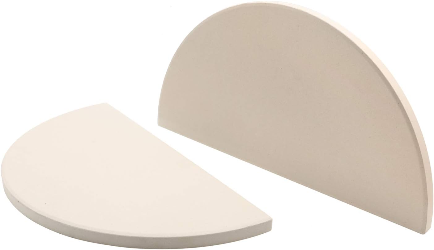 BBQ Future 19.8 Inch Half-Moon Ceramic Heat Deflector Plates for Kamado Joe Big Joe I, II & III, 2-Pack, White