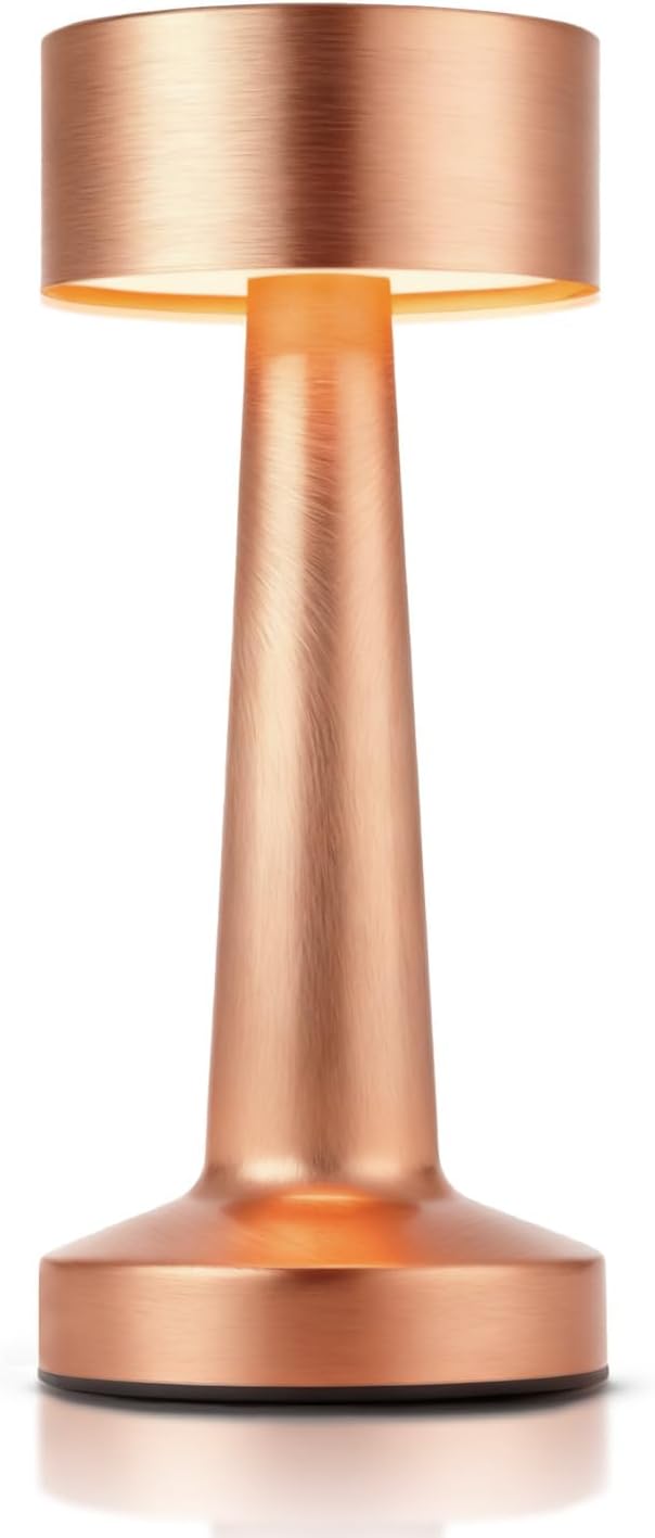 Portable LED Table Lamp, 3-Levels Brightness Metal Desk Lamp,3 Color Touch Control Rechargeable Lamp, Ideal Bedside lamp for Nightstand,Bedroom, Living Room（Rose Gold）
