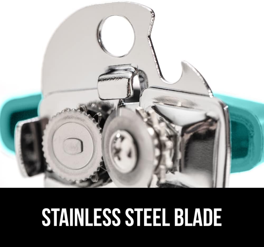 GORILLA GRIP Heavy Duty Stainless Steel Smooth Edge Manual Can Opener and Bottle Openers, Soft Comfortable Handle, Oversized Handheld Turn Knob, US Designed Multifunctional Kitchen Tool, Turquoise