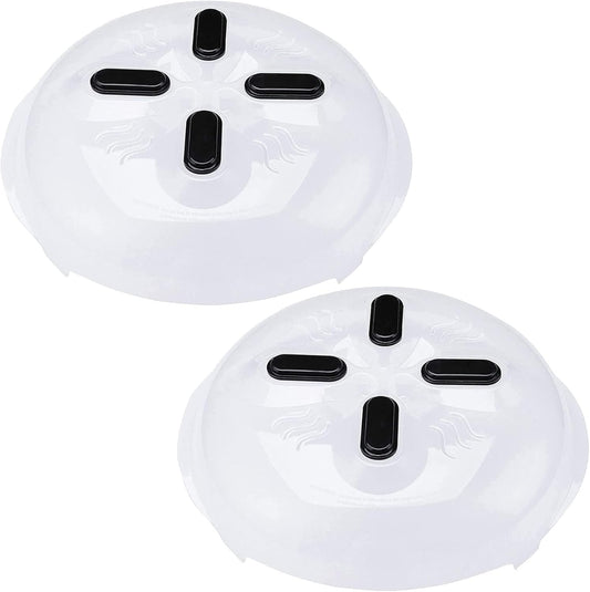 Magnetic Splatter Cover, 12-Inch Clear BPA-Free Food Lid, Vented Plate Guard with Steam Vents, Anti-Splash Microwave Lid, Dishwasher Safe, Space-Saving Magnetic Storage - Black 2 Pack