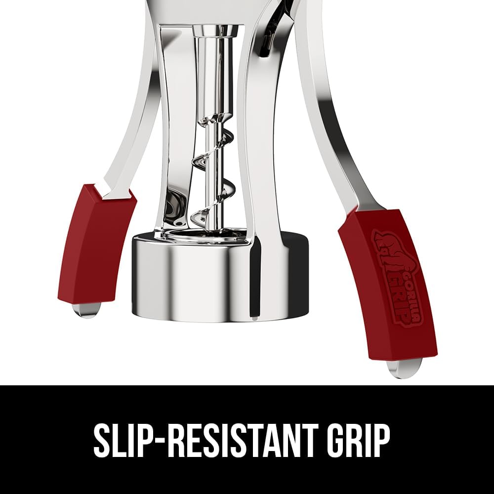 GORILLA GRIP BPA-Free Sharp Wine Opener, Heavy Duty Zinc Alloy Wing Corkscrew, Multifunctional Bottle Opener, Remove Corks or Cap, Easy to Use Bar Cork Screw, Dishwasher Safe Kitchen Essentials, Red