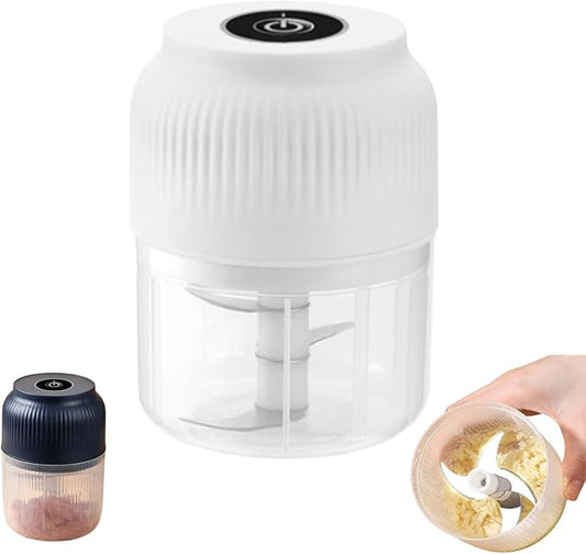Electric Garlic Chopper Mini Portable, Mini Electric Chopper Food Choppers, Cordless One-Touch Portable Veggie Choppers, 2/3/4/6 Blades Cordless Food Processor for Fruits Vegetables (B-White)