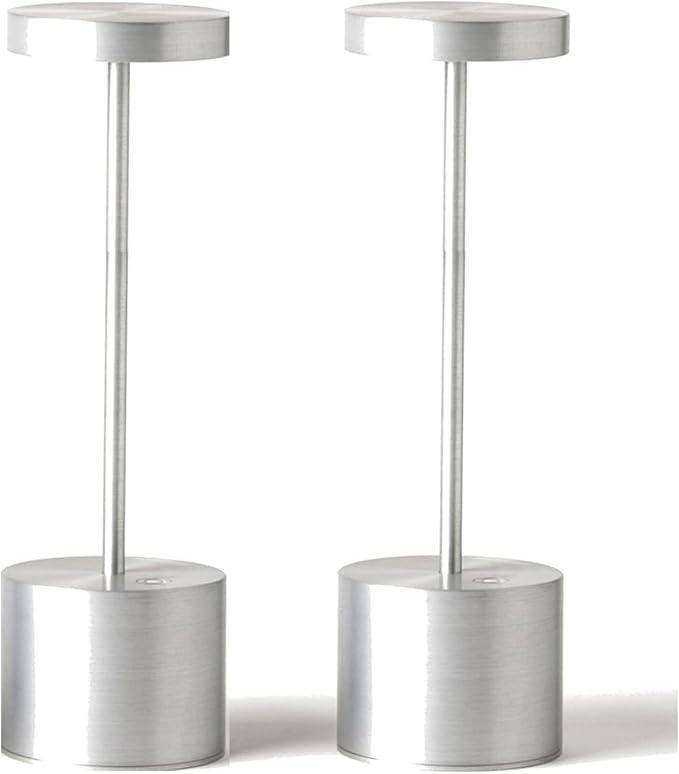 Cordless Table Lamps Rechargeable - Outdoor Portable LED Table Light 5000mAh Battery Operated Lamp 3 Color Stepless Dimming with Memory Function for Restaurant Dining Patio 2Pack Silver