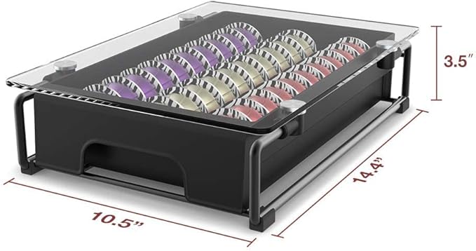 EVERIE Crystal Tempered Glass Organizer Drawer Holder Compatible with Nespresso Vertuo Capsules, Compatible with 21 Big or 30 Small Vertuoline Pods, NP01S