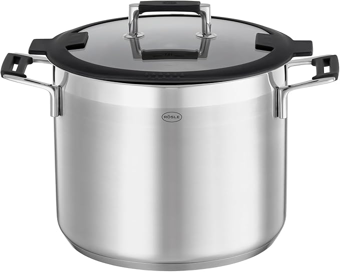 Rosle 91963 Silence Pro Stainless Steel High Casserole Cooking Pot with Insulated Handles & Lid 24 cm / 9.5 in, Silver