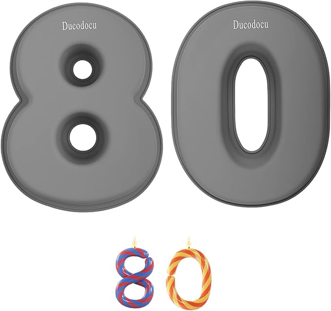 Ducodocu Silicone Number Cake Pan Large 3D Number Cake Mold Baking Forms Novel Cake Tins DIY Baking Mold for 2/20th Birthday Wedding Anniversary 10 inch Number of 8&0, 2 Pack