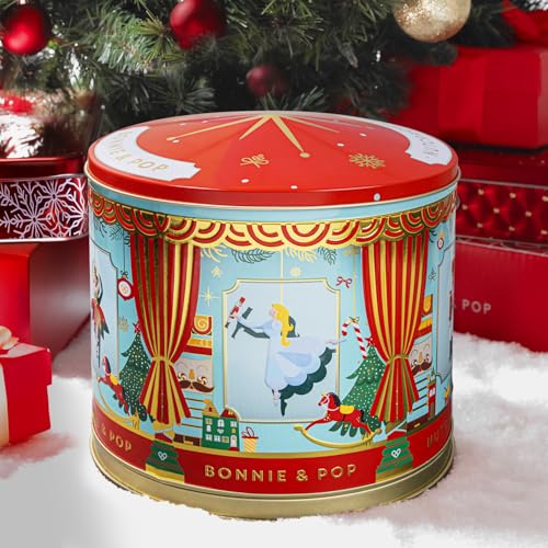 Christmas Popcorn Gift Tin - Gourmet Food Gifts - Plays Music - Chocolate & Popcorn Gift Tin, Holiday Basket - Nutcracker Suite- Bonnie and Pop