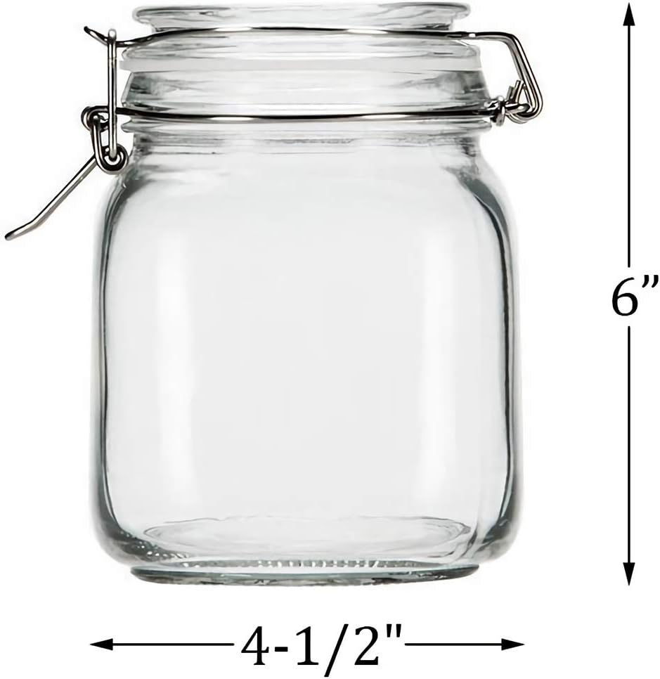 Kingrol 4 Pack 34 Ounces Glass Jars, Wide Mouth Storage Canister Jars with Bail and Trigger Clamp Lids for Pickling, Preserving, Canning, Dry Food Storage