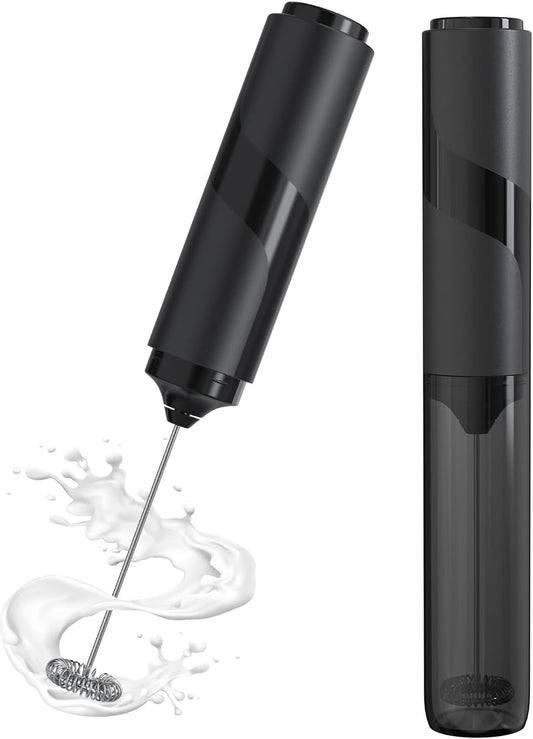Milk Frother Handheld with Cover, Battery-Operated Electric Foam Maker Frother Wand, Whisk Drink Mixer & Foamer for Coffee, Latte, Matcha, Hot Chocolate