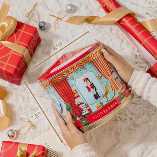 Christmas Popcorn Gift Tin - Gourmet Food Gifts - Plays Music - Chocolate & Popcorn Gift Tin, Holiday Basket - Nutcracker Suite- Bonnie and Pop