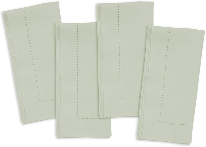 Home Ekaa 100% Pure Linen Sage Green Napkins 20 x 20 Inch - Hemstitch Christmas Dinner Napkins Set of 4 - Cloth Fabric Napkins for Christmas,Fall, Holiday, Winter, New Year - Elara