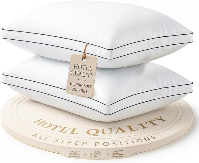 Lane Linen King Size Pillows Set of 2 - Medium Soft Support Gusseted Hotel Quality Bed Pillow, Down Alternative Pillows for Side, Back and Stomach Sleepers, Cool & Breathable For Every Day Use - White