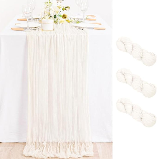 MLMC 3 Pack Ivory White Table Runner Rustic Gauze Cheesecloth Table Runner 10ft Cheese Cloth Centerpiece Decor 35x120 Inches for Wedding Dessert Anniversary Bridal Baby Shower Christmas Winter Decor