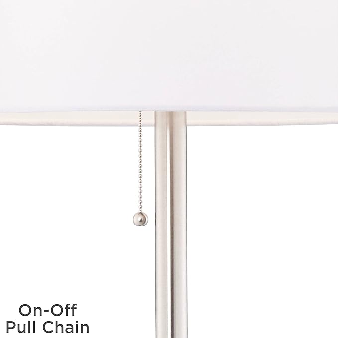 360 Lighting Caper Modern Floor Lamp with Tray USB and AC Power Outlet on Table Glass 60.5" Tall Satin Nickel White Fabric Drum Shade for Living Room Reading House Bedroom