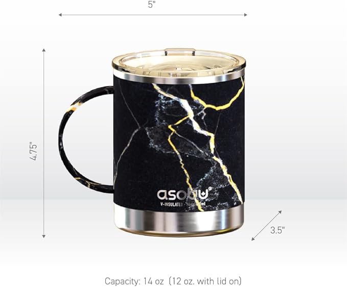 asobu Ultimate Stainless Steel Ceramic Inner Coating Coffee Mug with Double Walled Copper Lining Insulation, 12 Ounces (Midnight Marble)