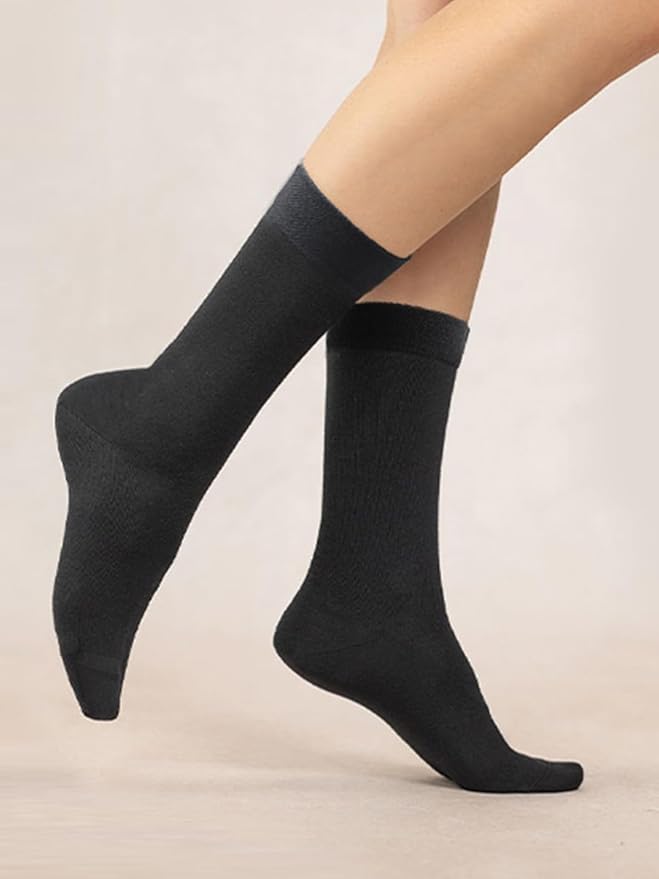 COTTON DAY Women's Soft Combed Cotton Dress Socks Seamless Toe Black White Gray Navy Blue Brown Beige