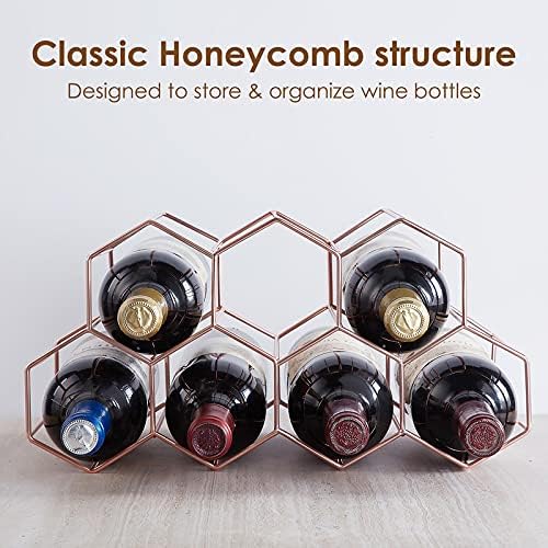 Countertop Wine Rack - 7 Bottle Holder for Storage, Freestanding Metal Tabletop Stand With Modern Design for Kitchen, Cellar, Bar Cabinet