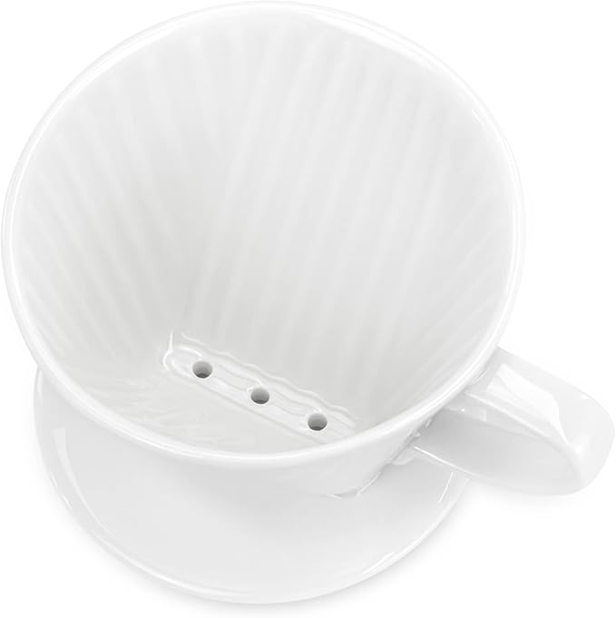 Pour Over Ceramic - Coffee Dripper with 3 Holes Flat Bottom, Porcelain Slow Filter Cone for Travel, Camping, Office, Home, Coffee Maker Brew