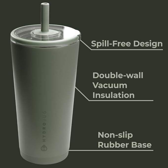 HydroJug Everyday Tumbler 20 oz – Ceramic-Lined Insulated Tumbler with Straw and Soft-Touch Lid, Cup Holder Friendly, Double-Wall Vacuum Insulation, Reusable Travel Cup – Courtyard