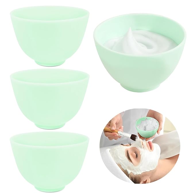4 Inch Diy Silicone Facial Mask Mixing Bowl, 4 PCS Home Use Microwavable Silicone Facial Mud Bowl for Facial Mask, Mud Mask and Other Skincare Products, Cosmetic Beauty Tool for Home Salon,Green