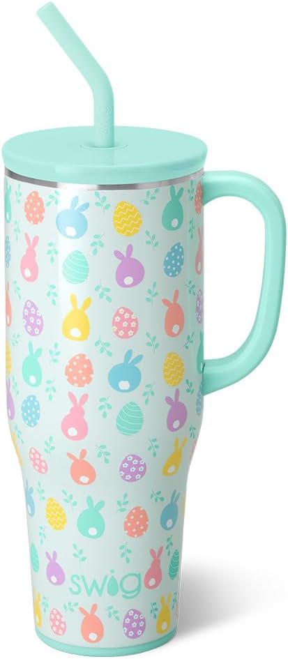 Swig Life 40oz Mega Mug, 40 oz Tumbler with Handle and Straw, Cup Holder Friendly, Dishwasher Safe, Extra Large Insulated Tumbler, Easter Basket Stuffers, Easter Gifts for Women (Egg Hunt)