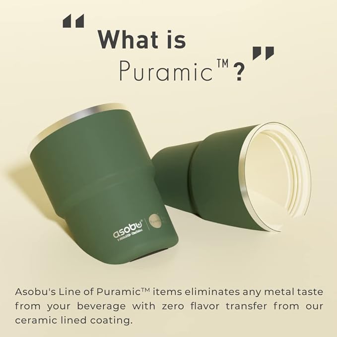 asobu Travel Mug Ceramic Coated Stainless Steel Insulated with Leak and Spill Proof Lid – Fits Standard Cup Holders 12 oz Tumbler (Basil Green)