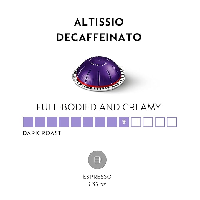 Nespresso Vertuo Altissio Decaffeinato, Dark Roast Espresso, 30 Count Coffee Capsules
