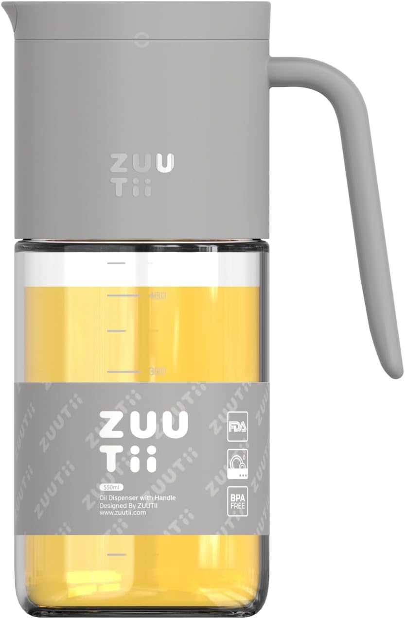 Zuutii Olive Oil Dispenser Bottle 18.6oz – Auto Flip Glass Vinegar Bottle with No-Drip Spout for Kitchen Cooking, Oil and Sauce Dispenser,Gray