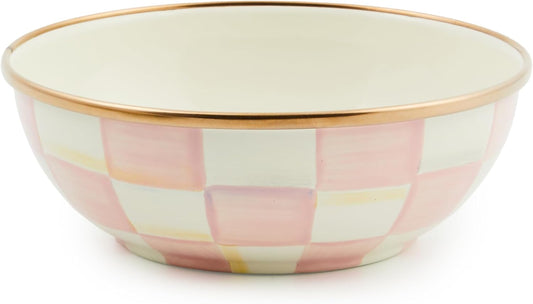 MACKENZIE-CHILDS Enamel Everyday Bowl, Serving Bowl for Entertaining, Extra-Small, Pink-and-White Rosy Check, Set of 1