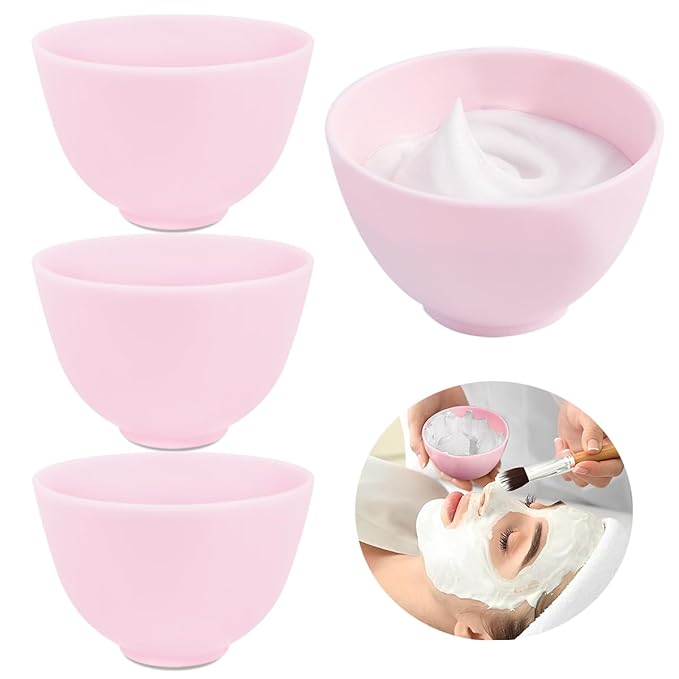 4 Inch Diy Silicone Facial Mask Mixing Bowl, 4 PCS Home Use Microwavable Silicone Facial Mud Bowl for Facial Mask, Mud Mask and Other Skincare Products, Cosmetic Beauty Tool for Home Salon,Pink